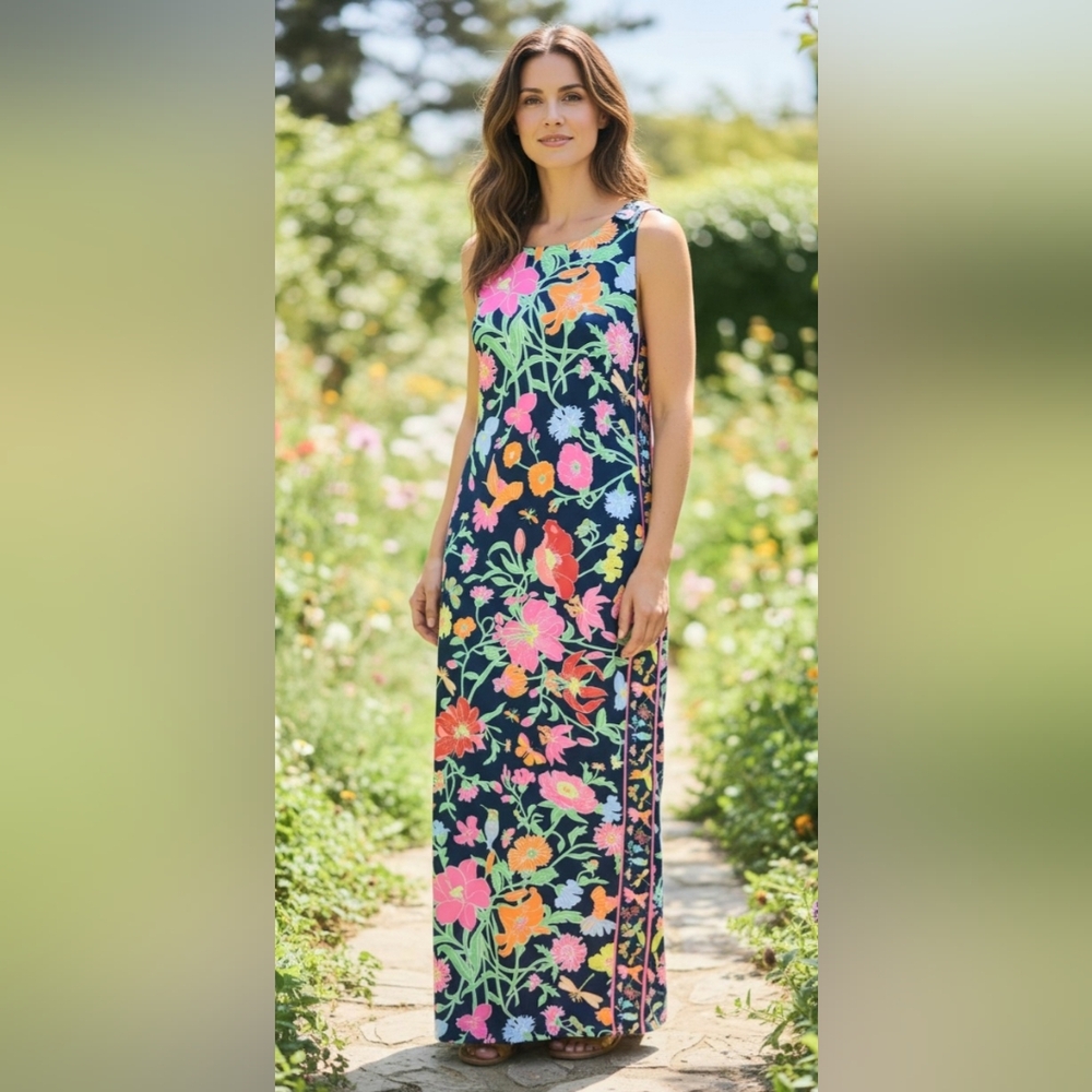 Gretchen Scott Designs Navy Floral One-Piece with Contrast Button Strap